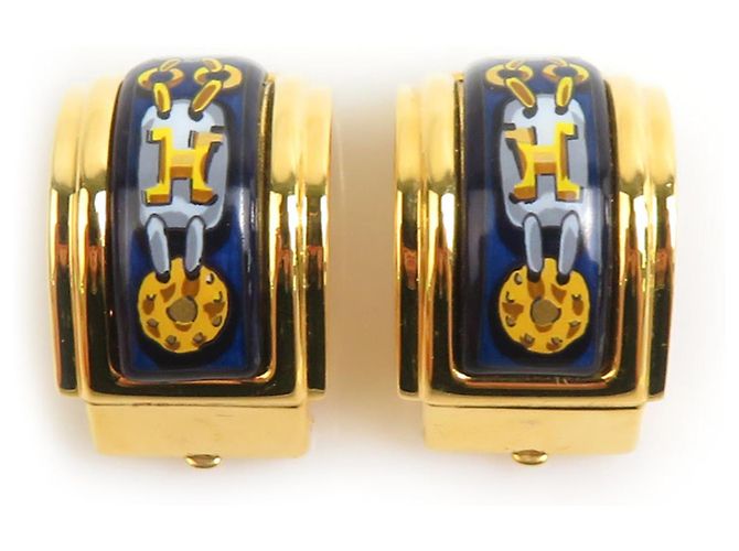 Boucles d'oreilles clips en métal émaillé Cloisonné Hermès
