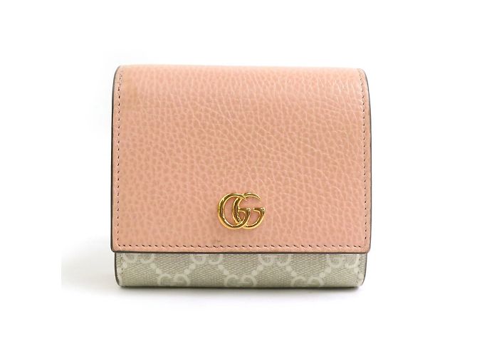 Billetera bi-fold de cuero GG Marmont de Gucci Rosa Beige