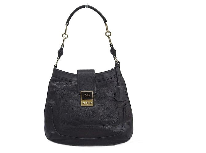 Autre Marque Bolsa de ombro de couro Anya Hindmarch preta Preto