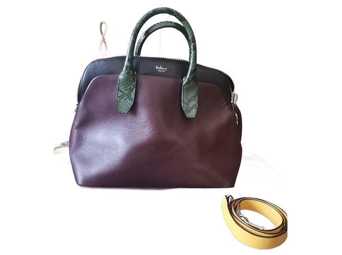 Borsa a mano Mulberry in pelle nera e rosso scuro Nero Bordò