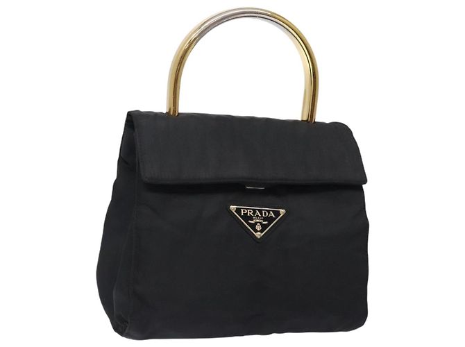 PRADA Borsa a Mano Nylon Nero Oro Auth 131867 D'oro