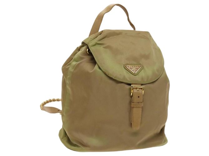Mochila de corrente Prada em nylon caqui dourado Auth bs27511