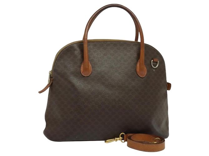 Céline Bolsa de mão em lona Macadam CELINE em couro PVC 2 em 1 marrom ouro Auth 131004 Dourado