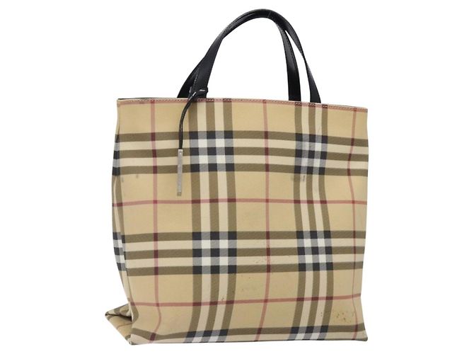 Burberry Borsa Tote Nova Check in PVC beige argento Auth gh491