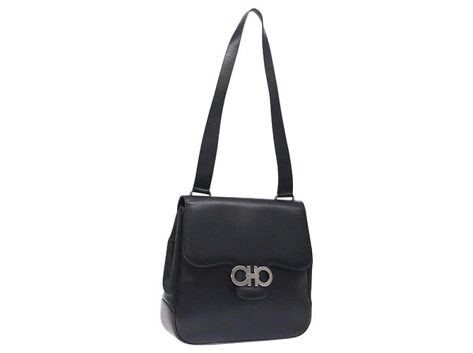 Borsa a Spalla Gancini in Pelle Nera e Argento di Salvatore Ferragamo Auth gh280 Nero