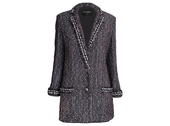 Chanel Georgia Jagger Style Black Tweed Jacket 36 FR
