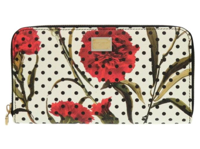 Carteira longa em couro marfim e vermelho Dolce & Gabbana