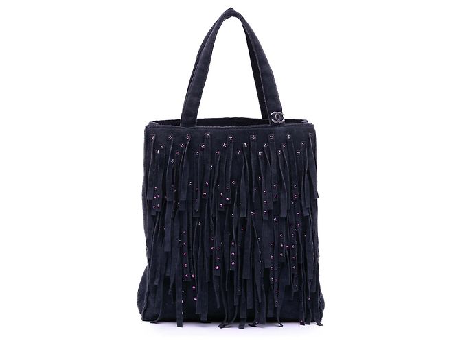 Chanel Mini Tote de Camurça Roxo com Franjas Studadas
