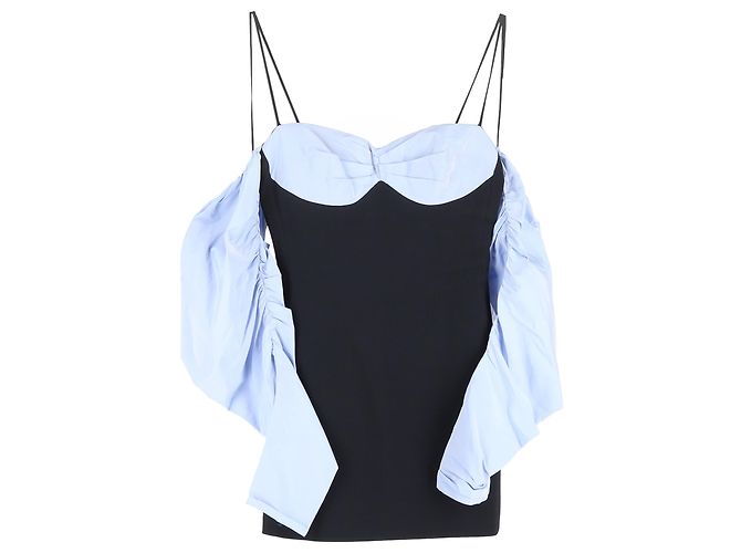 Robe Mini Drapée Superposée David Koma en Coton Bleu et Noir