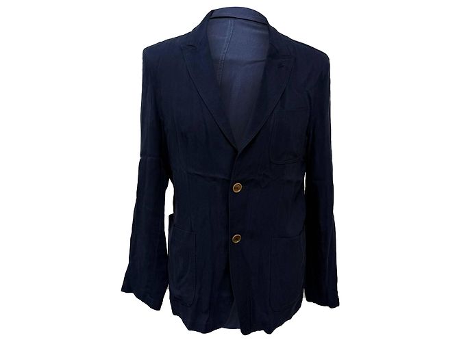 Blazer a un bottone con tasche in cotone blu navy di Giorgio Armani