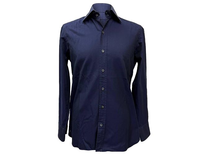 Tom Ford Langarmhemd aus marineblauem Baumwollstoff