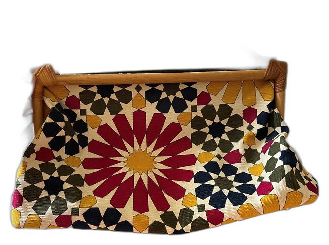 Bolsa de mão Furla em lona com alças de bambu Multicor