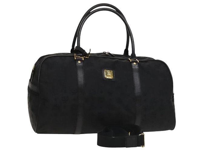 Bolso de Hombro MCM Vicetos Logogram Nylon 2way Negro Oro Auth 128228 Dorado