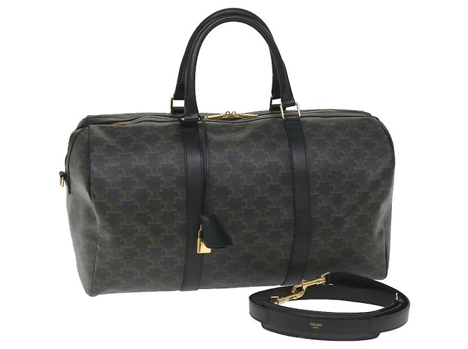 Céline CELINE Triomphe Canvas Boston Bag PVC Leather 2way Black Auth hk880V