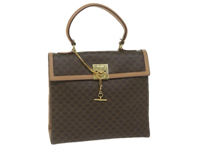 Céline Bolsa de mão em lona Macadam CELINE em couro PVC marrom Auth am5411V