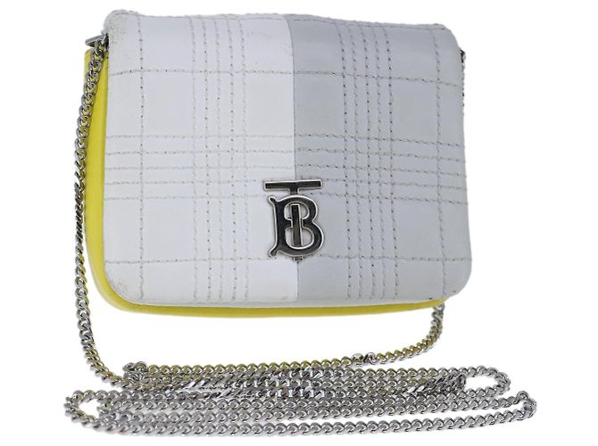 Burberry Bolsa de ombro TB Chain em couro branco e amarelo Auth 102462V