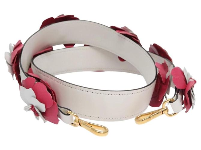 Sangle d'épaule en cuir PRADA Flower 40,2""" Blanc Auth ki5474V