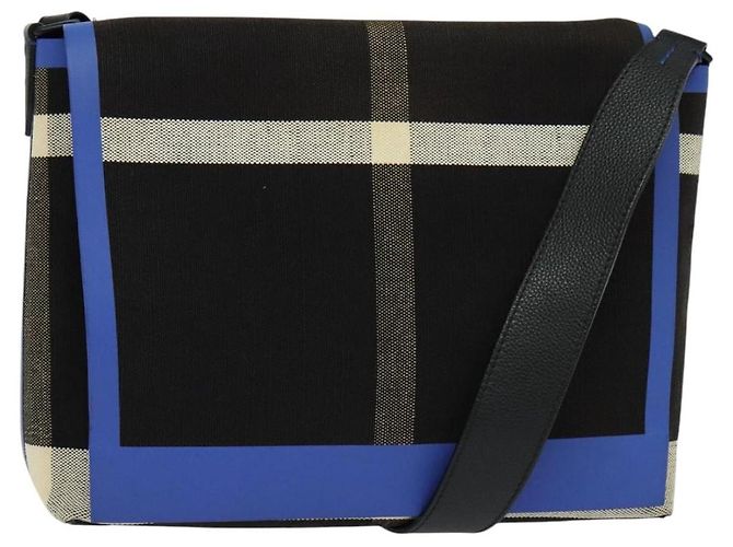 Burberry Borsa a Spalla in Tela Nera e Blu Auth BD741V Nero