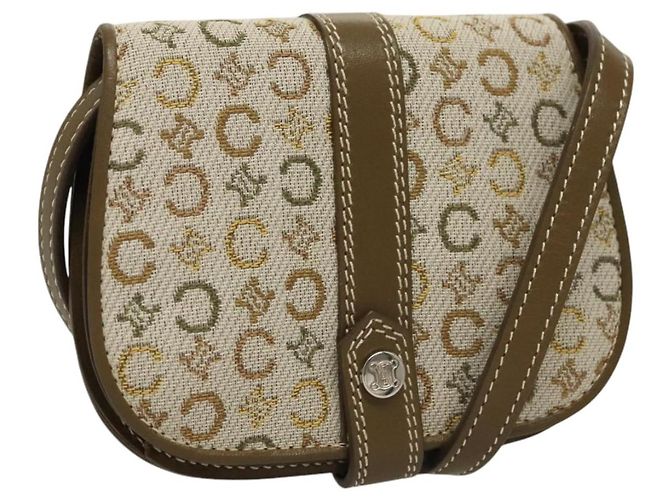 Céline CELINE C Macadam Canvas Shoulder Wallet Khaki Auth sw190V