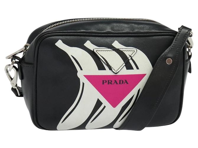 Bolsa de Ombro PRADA em Couro Preto Prata Auth BD1348V