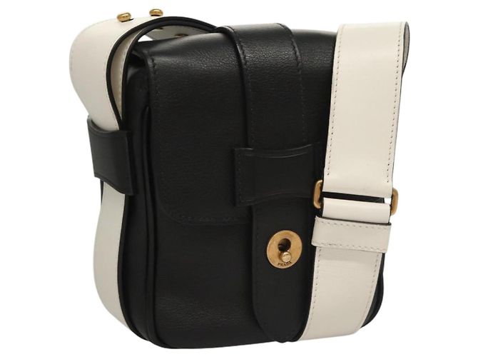 PRADA Shoulder Bag Leather Black White Auth 117019V