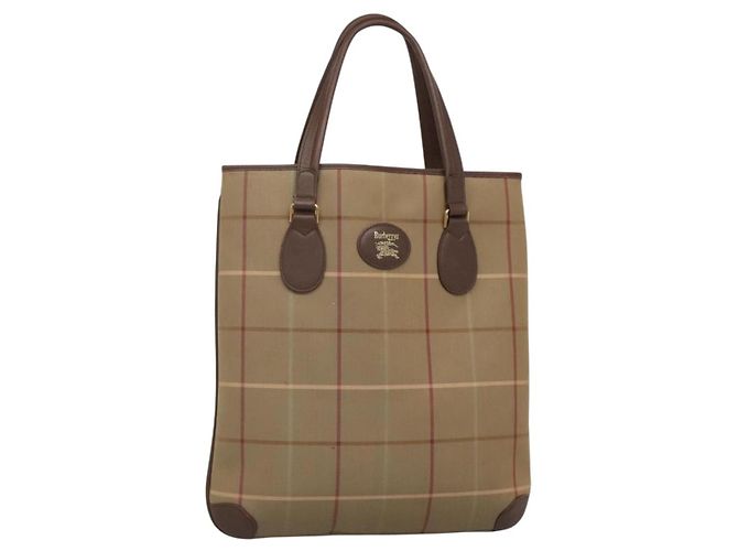 Autre Marque Bolsa tote em lona Nova Check da Burberrys bege ouro Auth bs28014