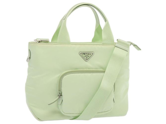 PRADA Handtasche Nylon 2-Wege Hellgrün Auth 68918AV Hellblau
