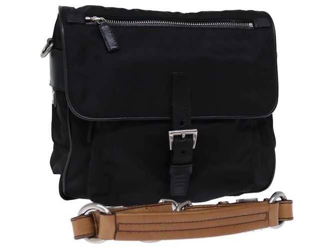 Borsa a Spalla PRADA in Nylon e Pelle Nera Auth am6182V Nero