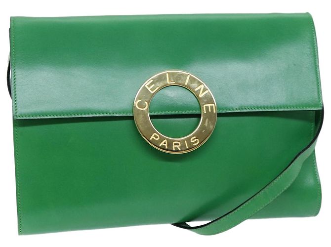 Céline Bolsa de Ombro de Couro Verde CELINE Auth 75227AV