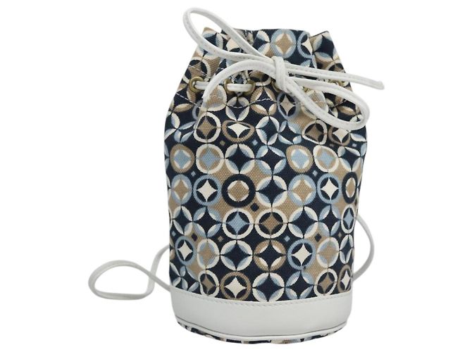 Céline Bolsa de Ombro CELINE em Lona Azul Bege Branco Auth EC472V