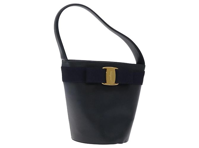 Borsa a mano Vala in pelle blu navy e oro di Salvatore Ferragamo Auth bs27825 D'oro