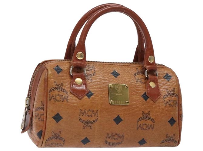 MCM Logogram Vicetos Hand Bag PVC Leather Brown Gold Auth 131735 Golden