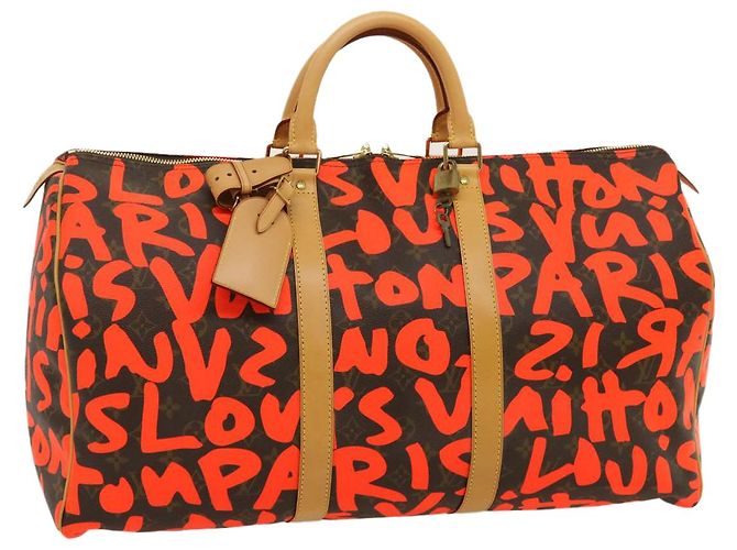 LOUIS VUITTON Monogram Graffiti Keepall 50 Bolsa Boston Naranja M93699 Auth 29908SV Monograma