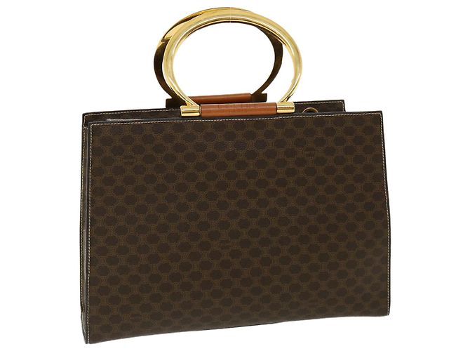 Céline CELINE Macadam Canvas Hand Bag PVC Leather Brown Auth am3558V