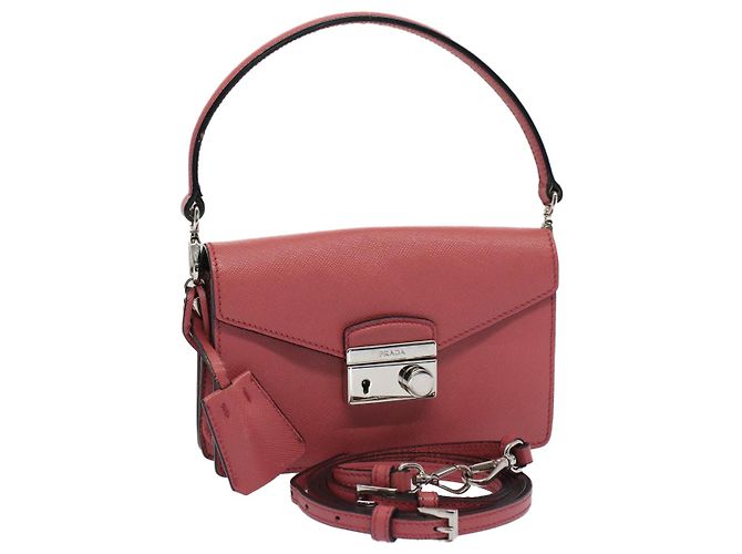 Saffiano PRADA Mini Bolsa de Mão em couro Safiano 2em1 Rosa Auth am4942V