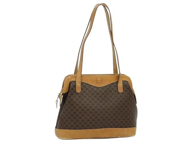 Céline Bolsa de Ombro Cicada em Lona Macadam CELINE em Couro PVC Marrom Dourado Auth BD771