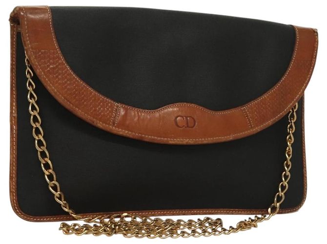 Borsa a spalla in pelle Christian Dior nera e oro Auth bs27816 Nero D'oro