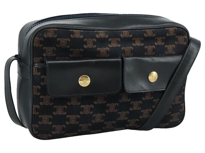 Céline CELINE Macadam Canvas Shoulder Bag Suede Leather Navy Auth mr965 Navy blue