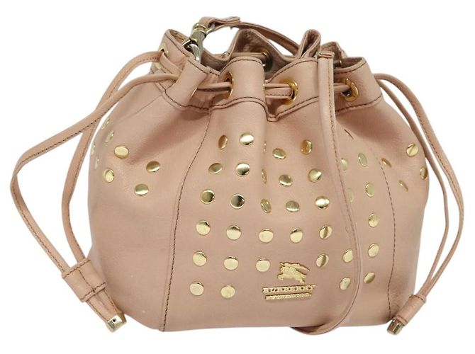 Bolsa de ombro em couro Burberry Blue Label dourada rosa Auth EC376 Dourado