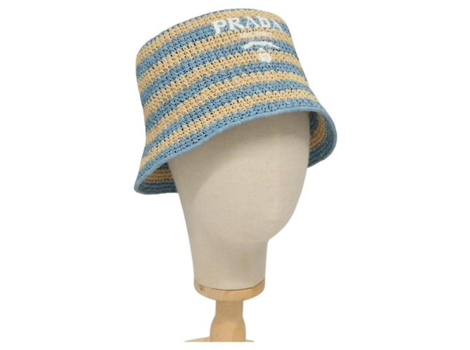 PRADA Bucket Hat Viscose Light Blue 1HC137 Auth 132994M