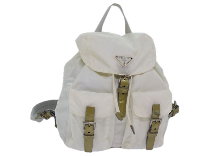 PRADA Backpack Nylon White Silver Auth 85291V Silvery