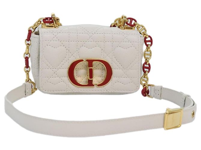 Christian Dior Bolsa de ombro micro Dior Calo em couro de bezerro branco ouro Auth 89081SV Dourado