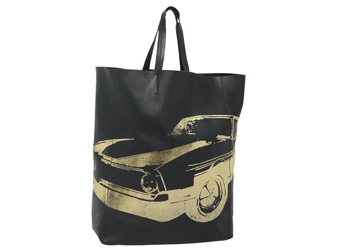 Céline CELINE Mustang Print Vertikale Cabas Tote Tasche Leder Schwarz Gold Auth bs27989 Golden