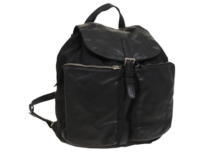 PRADA Backpack Nylon Black Silver Auth bs27860 Silvery