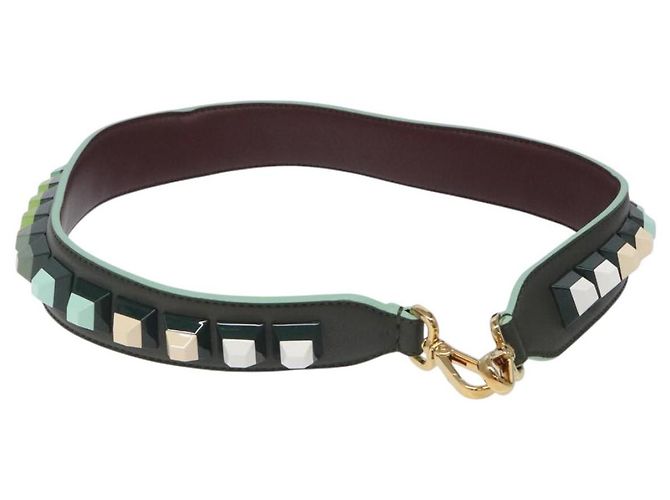 FENDI Alça de Ombro de Couro Verde Dourado Auth MY143V