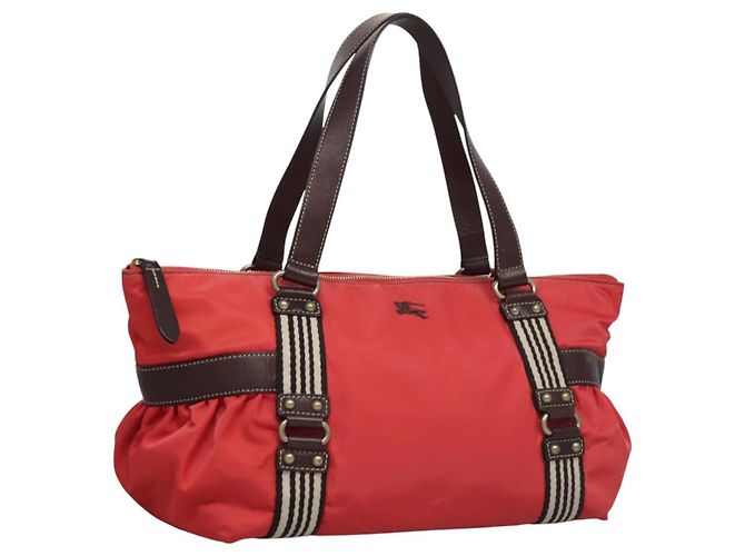 BURBERRY Blue Label Tote Bag Nylon Rot Auth ti2825