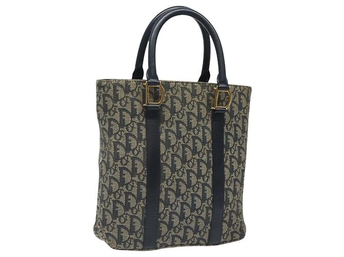 Christian Dior Trotter Canvas Handtasche Navy Gold Auth 124422 Golden Marineblau