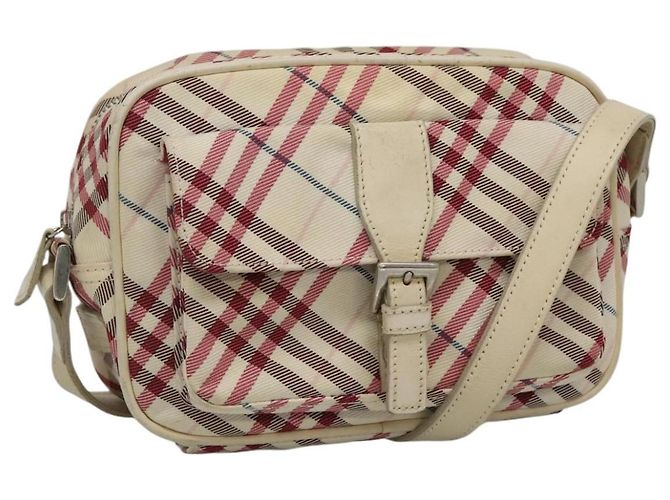 Bolso de hombro de nylon Burberry Nova Check Blue Label blanco Auth ti2846