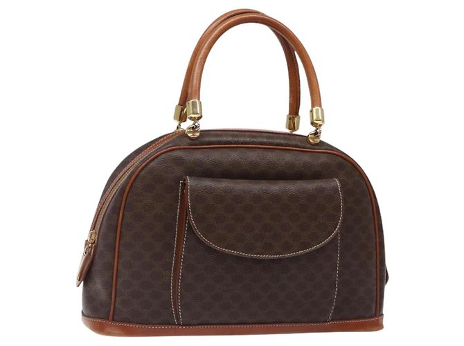 Céline Bolsa de mão em lona Macadam CELINE em couro PVC marrom e dourado Auth gh484