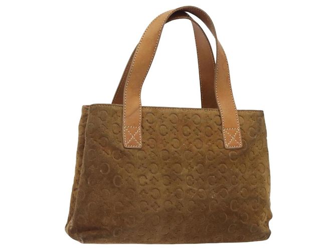 Céline Bolsa de mão em lona Macadam CELINE em camurça marrom e dourado Auth BA2154